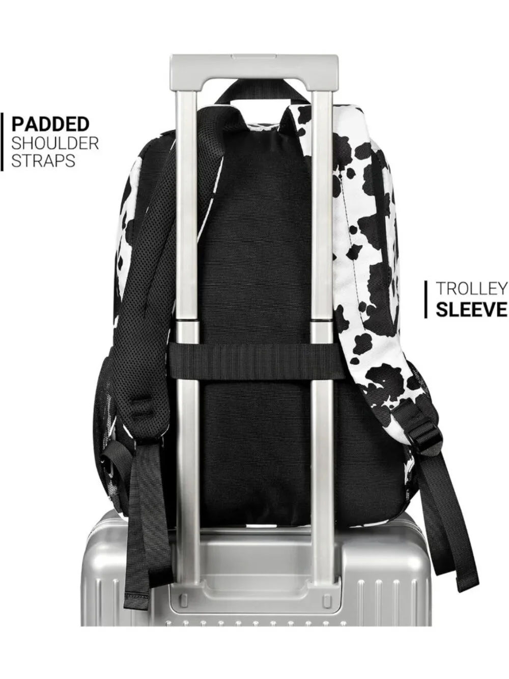 Stylish 26L Water-Resistant Backpack for College & Travel - Black Cow Print